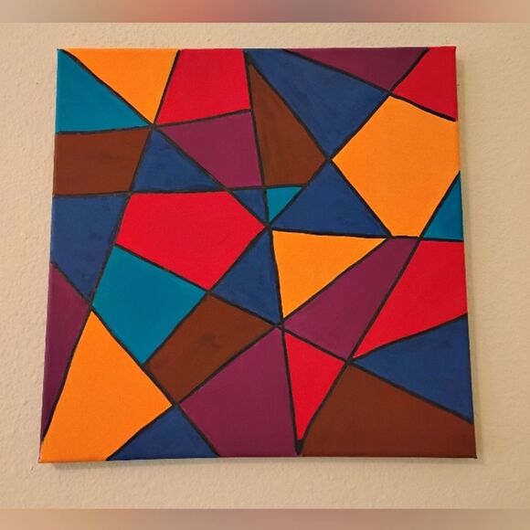 Hand Crafted Other - Modern Abstract canvas art colorful blue orange red brown handpainted acrylic